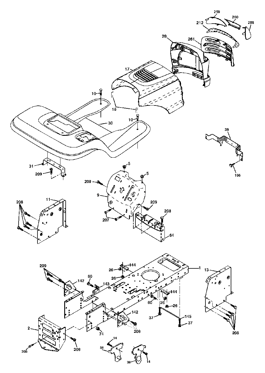 Chassis And Enclosures Diagram and Parts List for LT18542 (954571748-A)(2003-11) Husqvarna Lawn Tractor