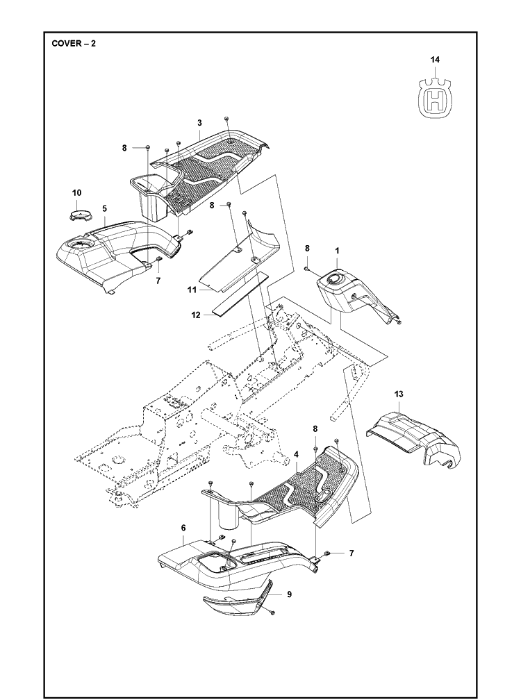 Cover 2 Diagram and Parts List for R214T  Husqvarna Lawn Mower