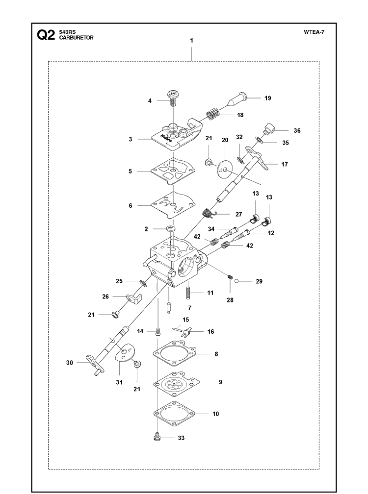 Carburetor Diagram and Parts List for 543RS 20192200001-Current Husqvarna Brush Cutter