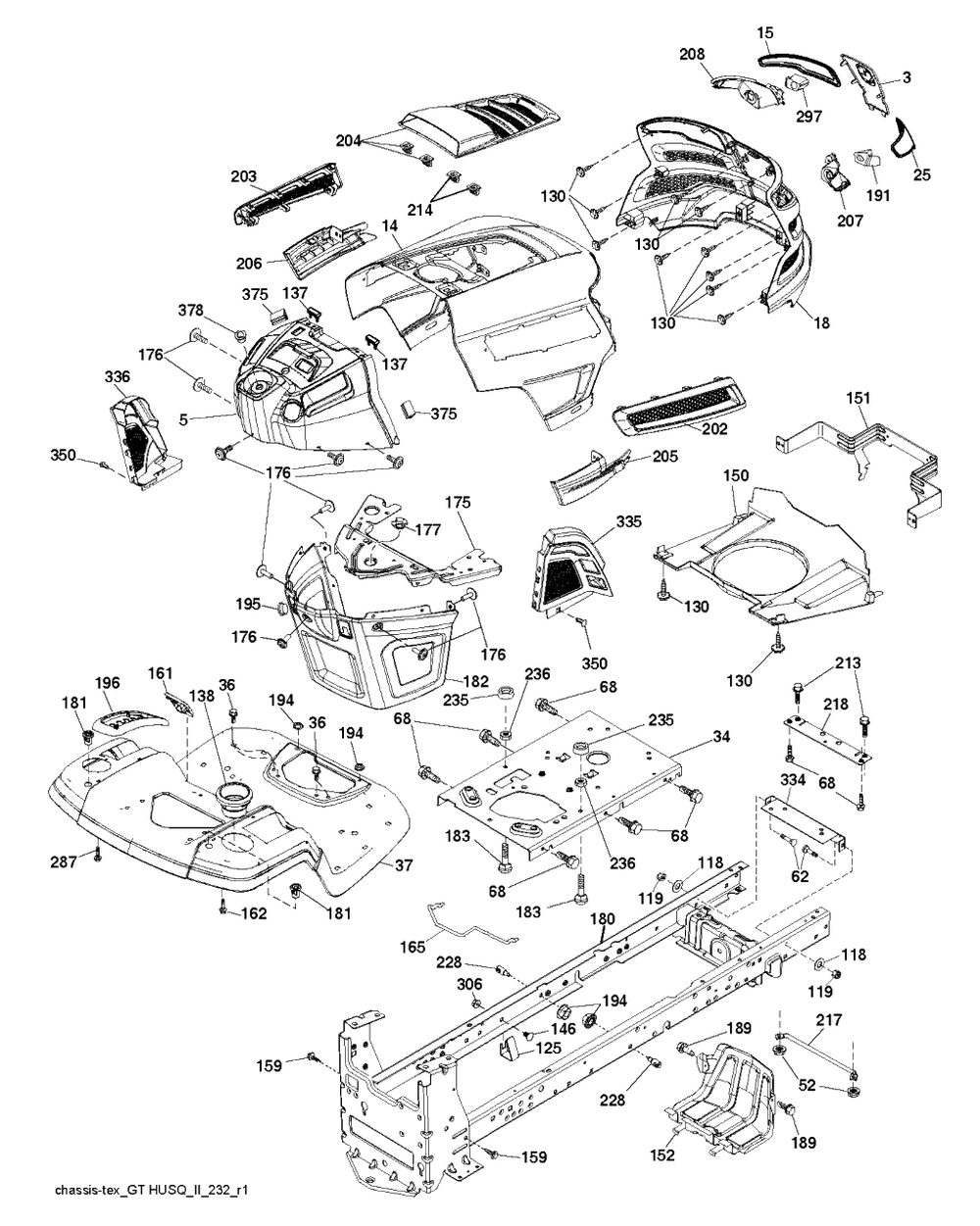 Chassis And Enclosures Diagram and Parts List for YTH1842 (917243820)(2017-12) Husqvarna Lawn Tractor