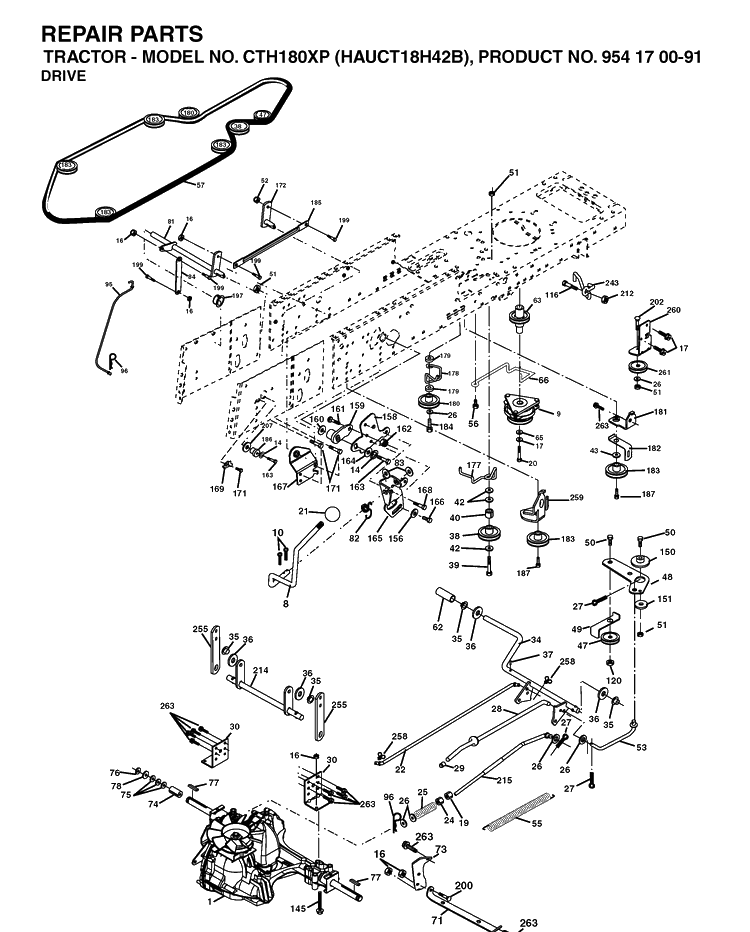 Drive Diagram and Parts List for CTH180XP (HAUCT18H42B)(2004-01) Husqvarna Lawn Tractor