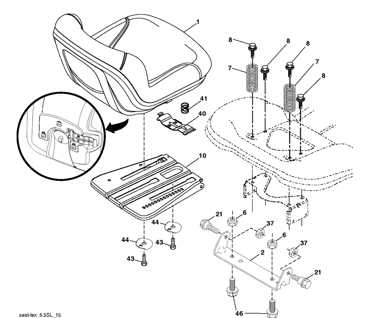 Seat Diagram and Parts List for TS243T (96041041300)(2017-10) Husqvarna Lawn Tractor