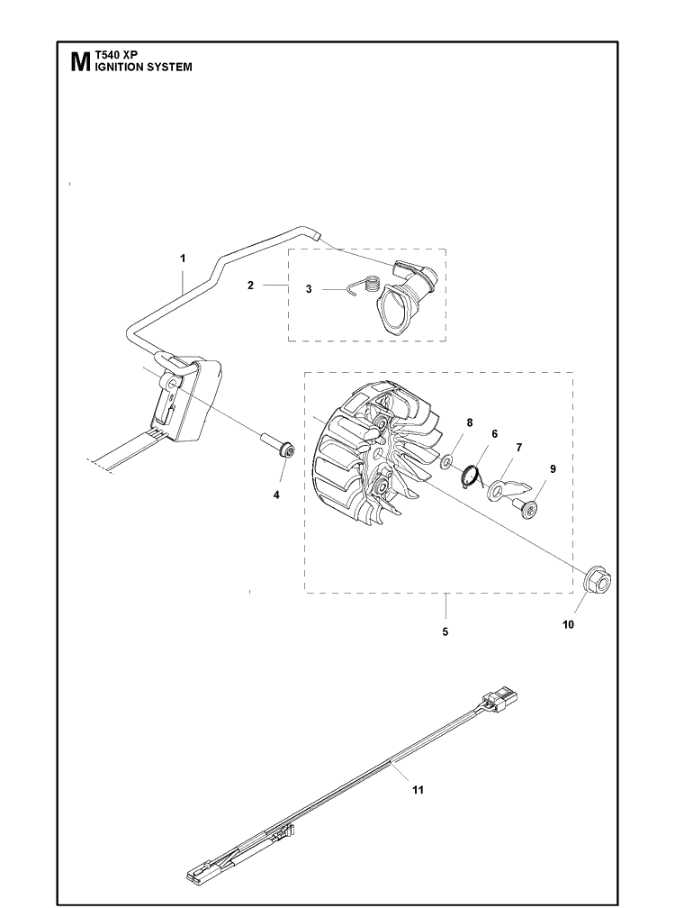 Ignition System Diagram and Parts List for T540XP 2012-10 Husqvarna Chainsaw