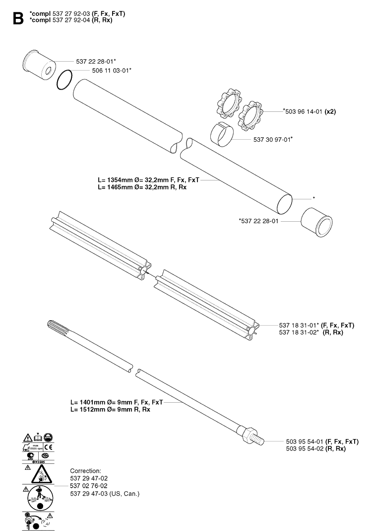 Shaft Diagram and Parts List for 343R 20031800001-20043100000 Husqvarna Brush Cutter
