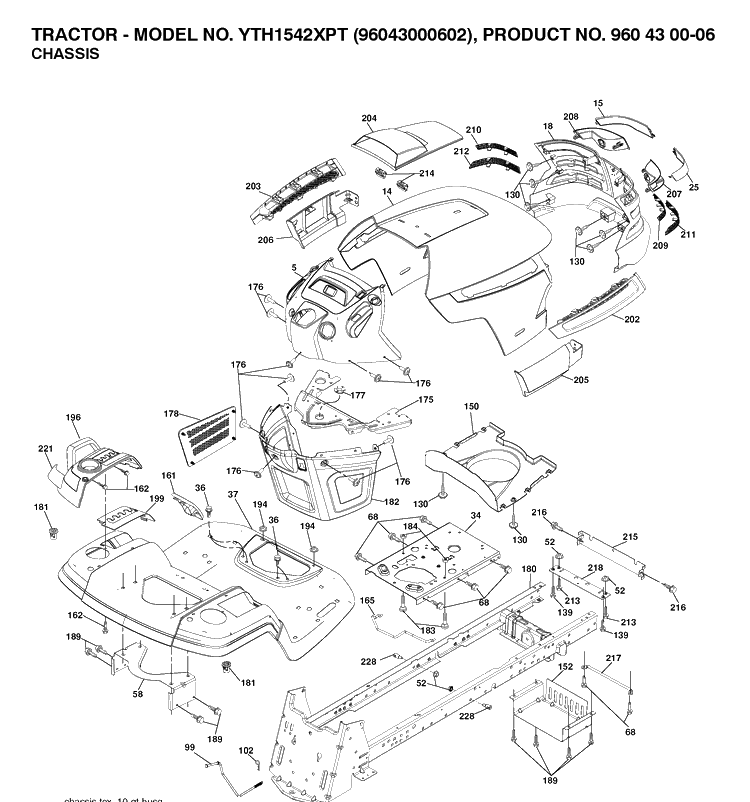 Chassis And Enclosures Diagram and Parts List for YTH1542XP (96043000602)(2006-10) Husqvarna Lawn Tractor