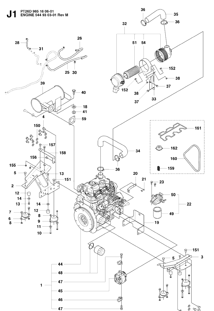 Engine Diagram and Parts List for PT26D (965160601)(2008-03) Husqvarna Lawn Mower