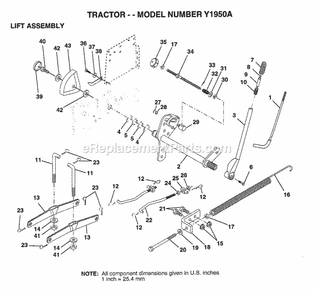 Lift Assembly Diagram and Parts List for Y1950A 1995 Husqvarna Lawn Tractor