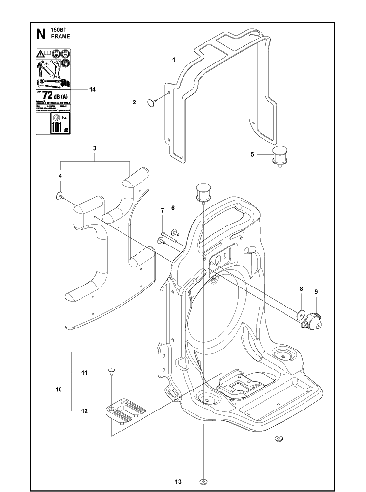 Frame Diagram and Parts List for 150BT  Husqvarna Leaf Blower / Vacuum