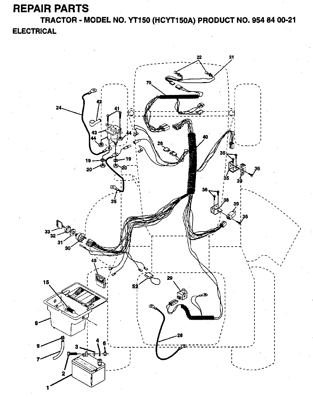 Electrical Diagram and Parts List for YT150 (HCYT150A, 954840021)(1996-01) Husqvarna Lawn Tractor
