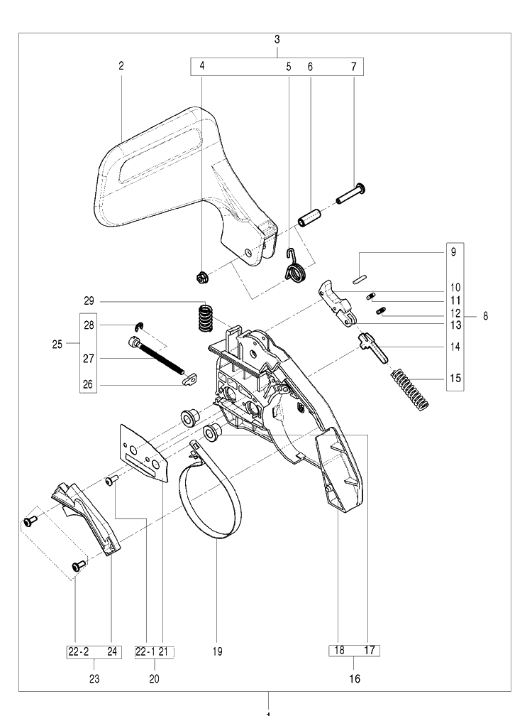 Chain Brake Diagram and Parts List for 120 (967067902)(20162300001-Current) Husqvarna Chainsaw