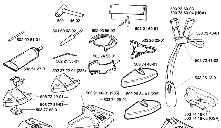 Accessories Diagram and Parts List for 232RL 1997-02 Husqvarna Brush Cutter