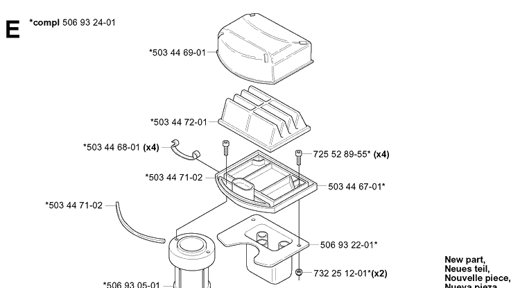 Air Filter Diagram and Parts List for PR15 2003-01 Husqvarna Lawn Mower