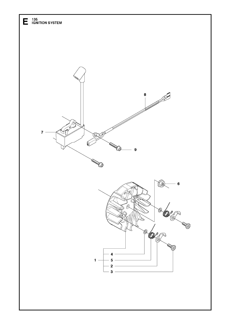 Ignition System Diagram and Parts List for 135E  Husqvarna Chainsaw