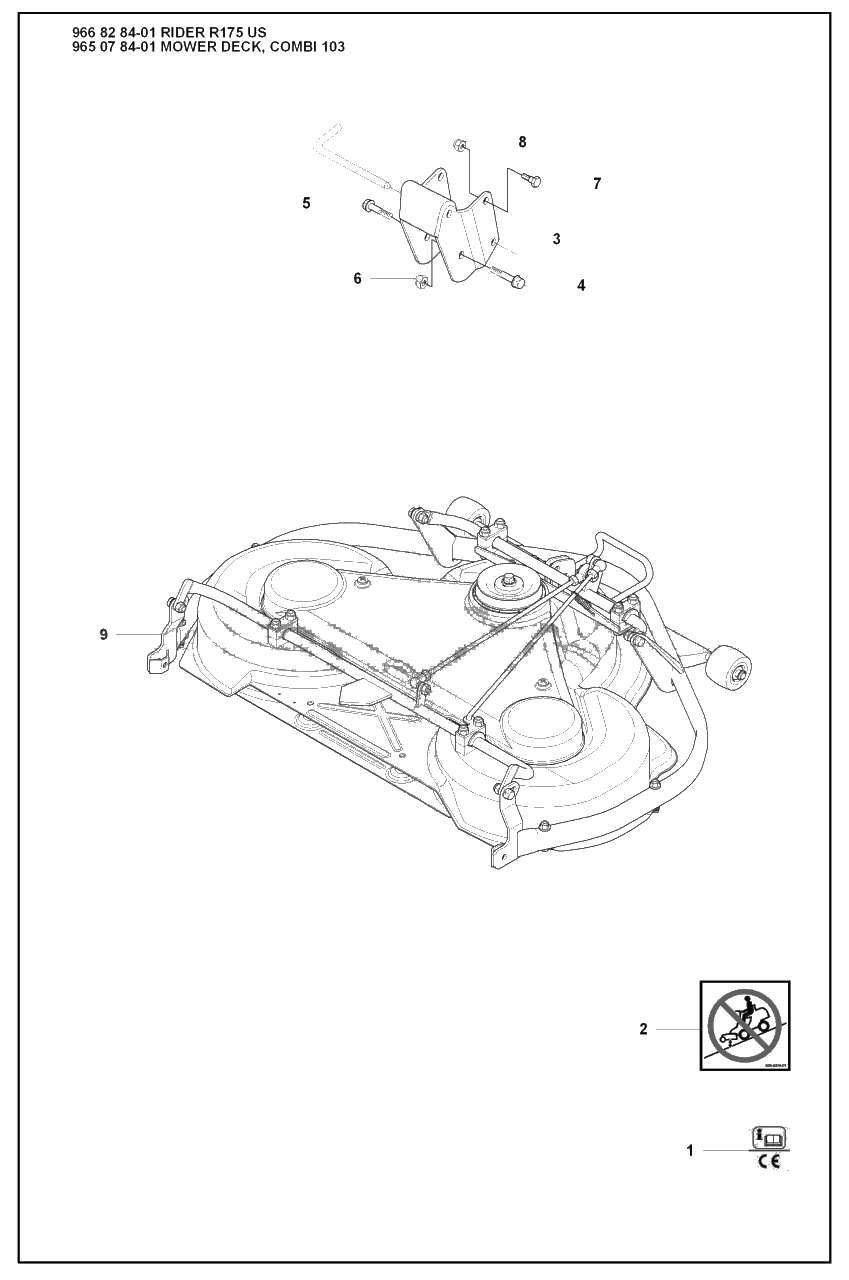 Mower Deck (Part 1) Diagram and Parts List for R175 2008-05 Husqvarna Lawn Tractor