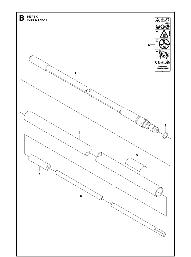 Tube And Shaft Diagram and Parts List for 553RBX 20182200001-Current Husqvarna Brush Cutter