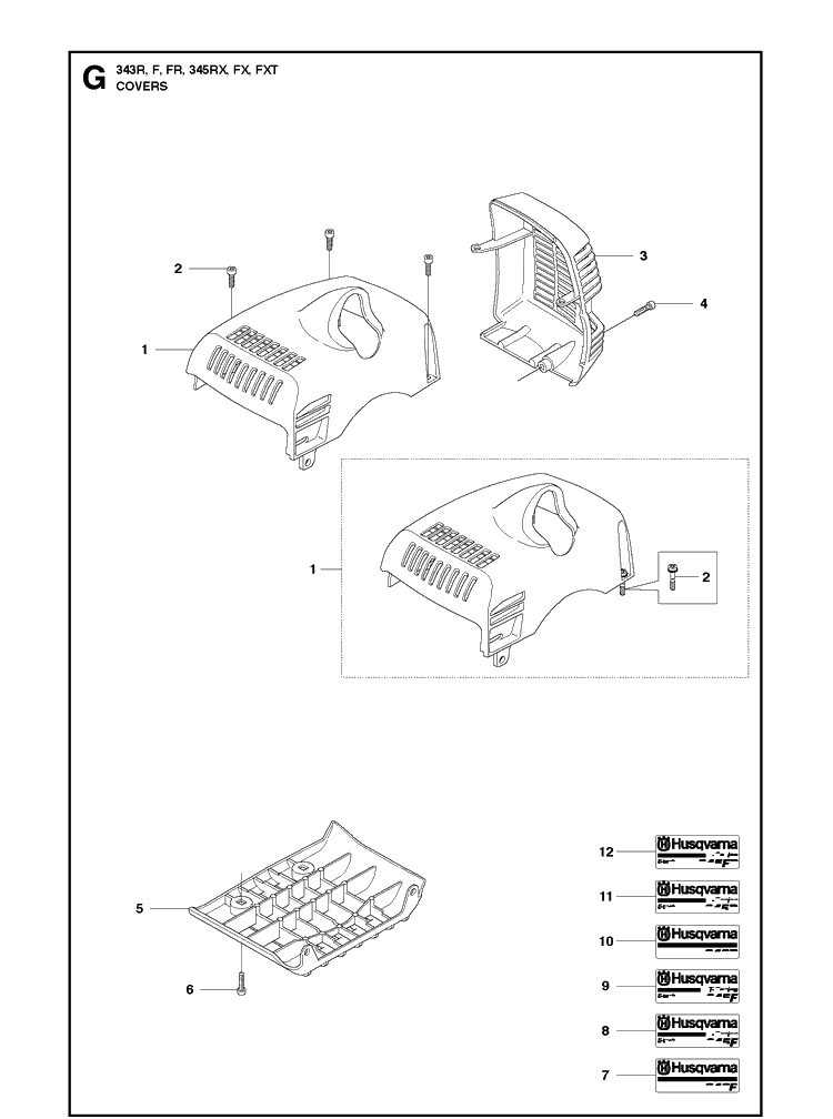 Cover Diagram and Parts List for 343F  Husqvarna Brush Cutter