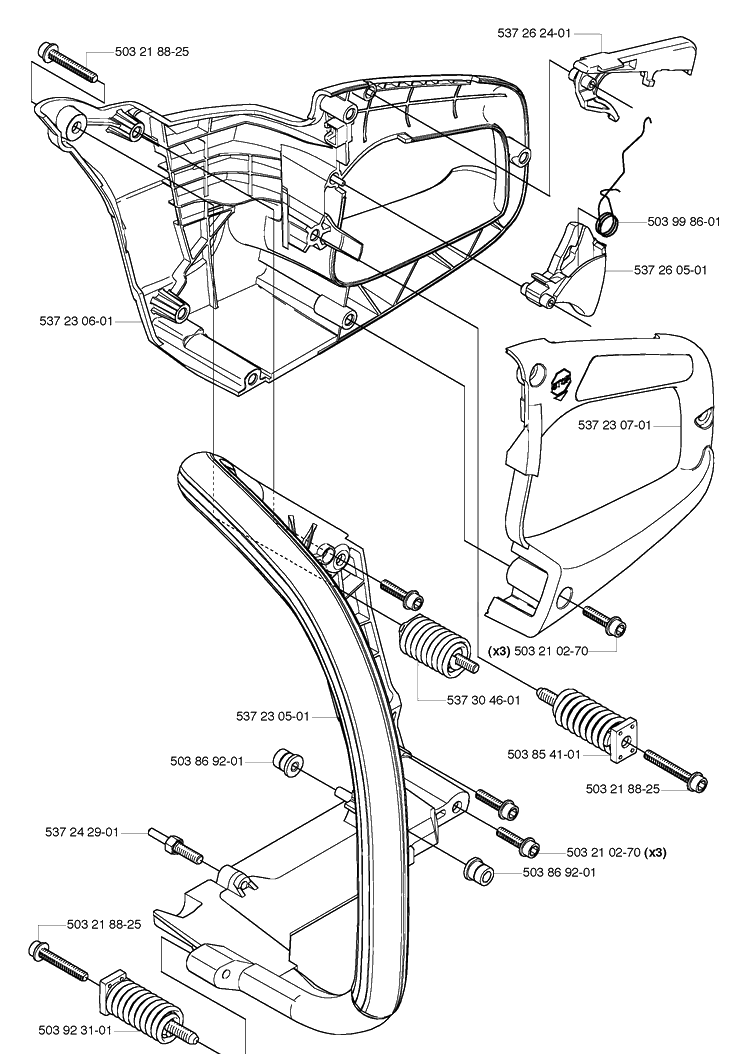 Handles / Throttle Diagram and Parts List for 455E (Rancher)(2006-06) Husqvarna Chainsaw