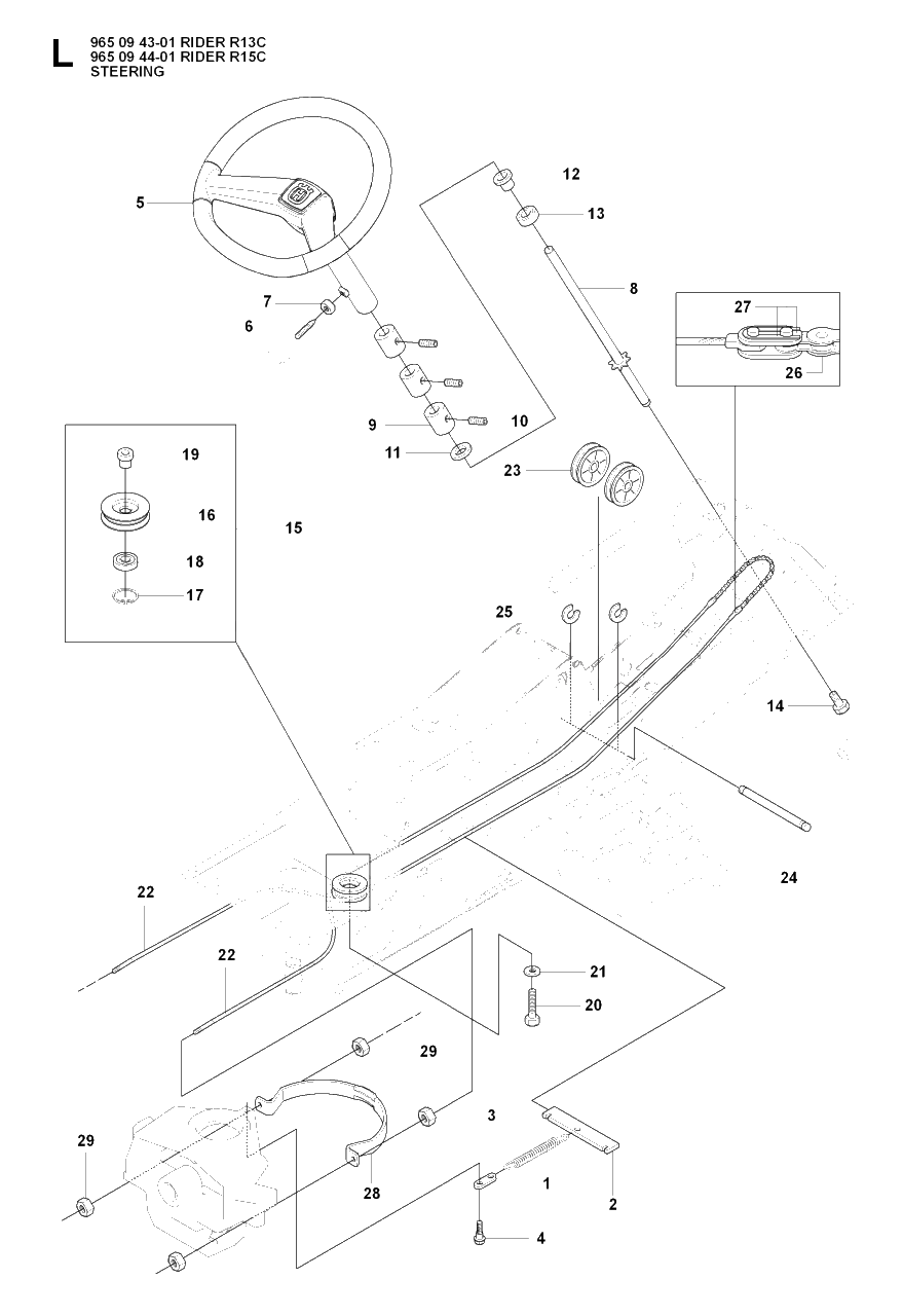 Steering Diagram and Parts List for R13C (965094301)(2007-01) Husqvarna Lawn Tractor