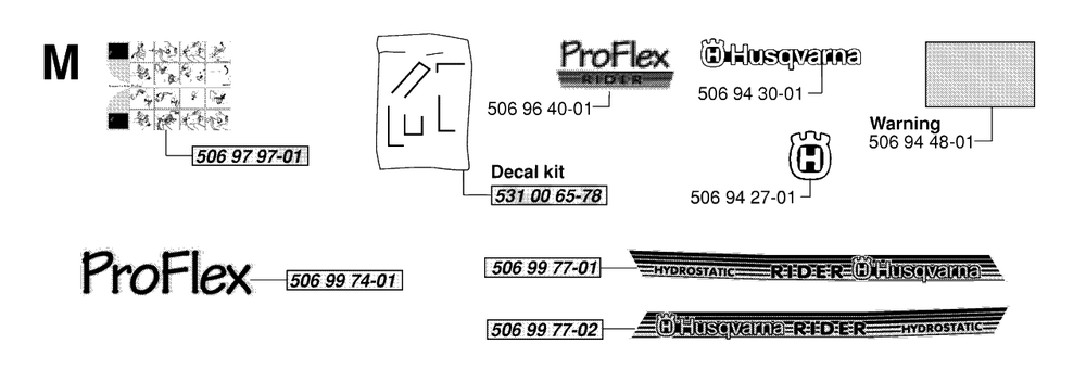 Decals Diagram and Parts List for PF18 2000-03 Husqvarna Lawn Tractor