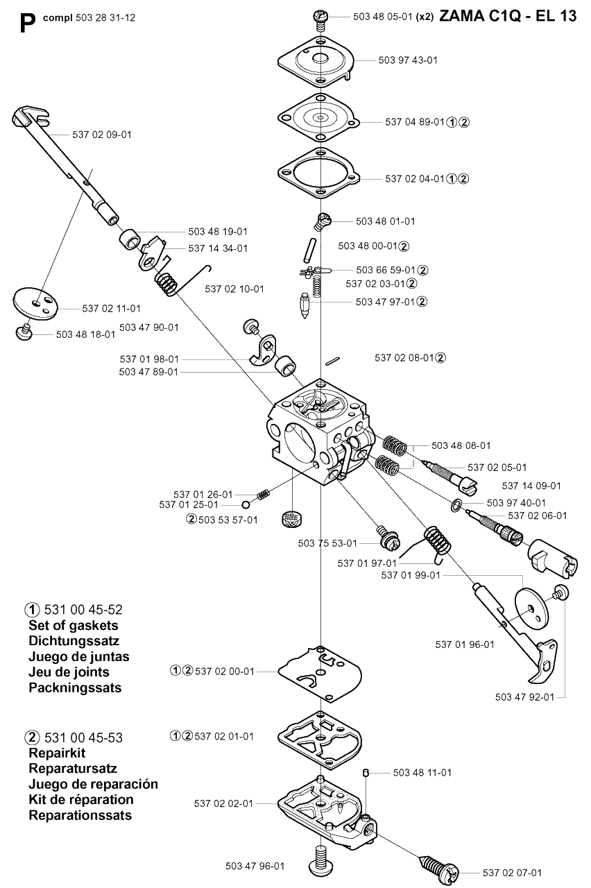Carburetor Details Diagram and Parts List for 325HE4X 20010100001 - 20011800000 Husqvarna Hedge Trimmer