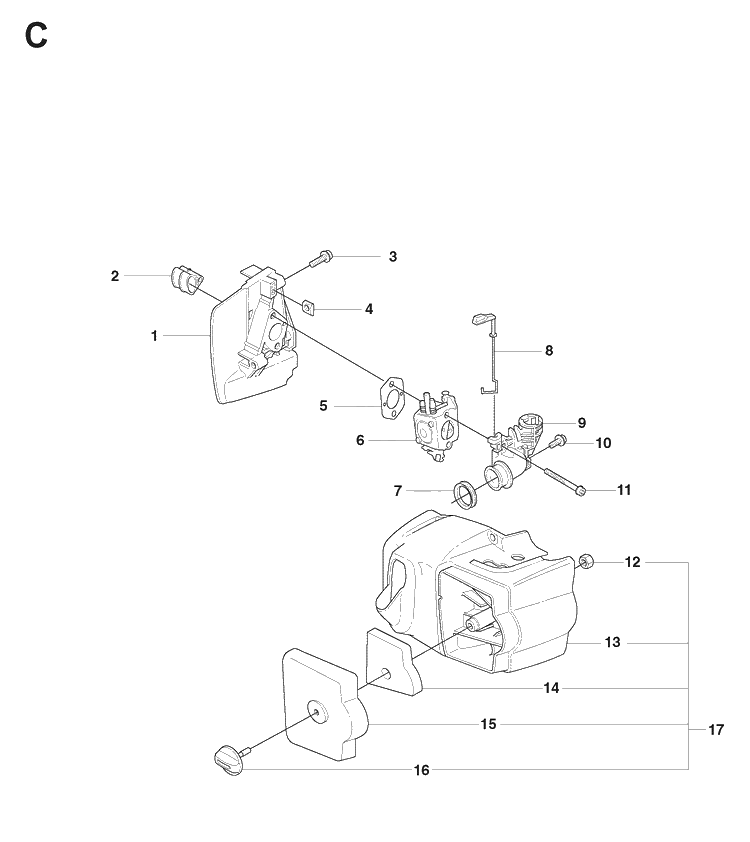 Carburetor And Air Filter Diagram and Parts List for 323HD60 20090400001-Current Husqvarna Hedge Trimmer