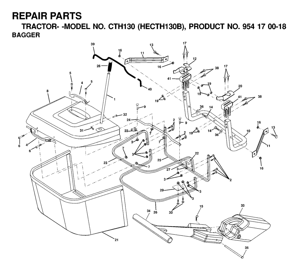 Bagger Diagram and Parts List for CTH130 (954170018-B)(2000-03) Husqvarna Lawn Tractor