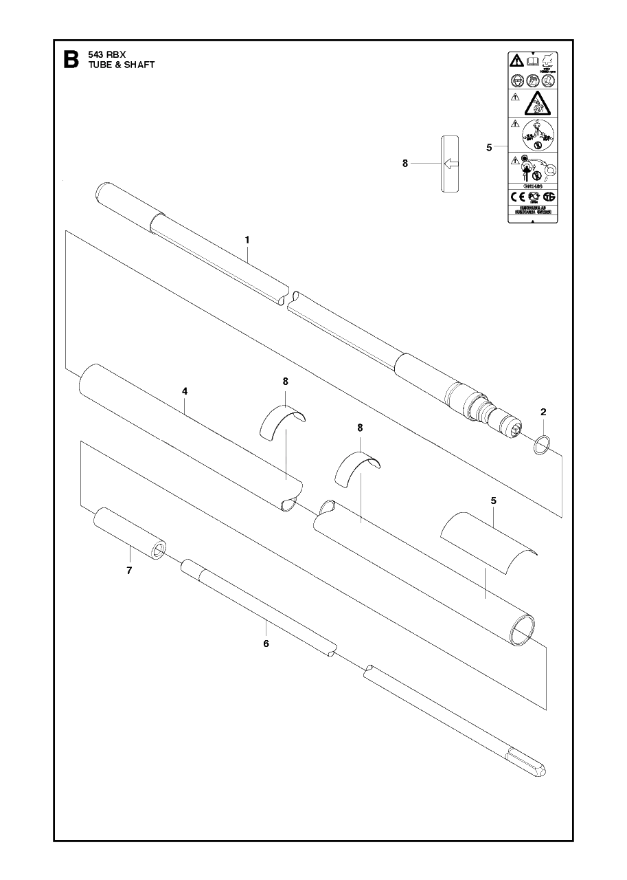 Tube Diagram and Parts List for 543RBX 20130500001 - 20154400000 Husqvarna Brush Cutter