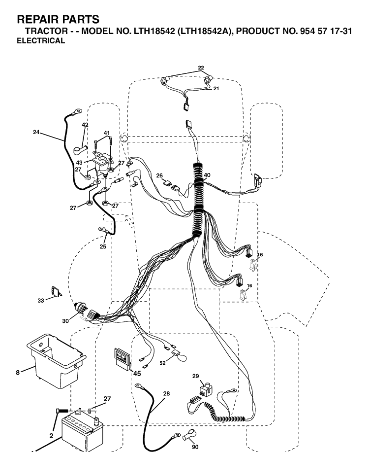 Electrical Diagram and Parts List for LTH18542-LTH18542A 2003-11 Husqvarna Lawn Tractor