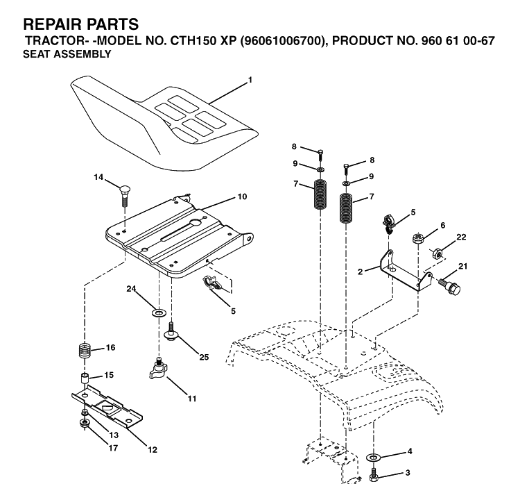 Seat Diagram and Parts List for CTH150XP (96061006700)(2006-03) Husqvarna Lawn Tractor