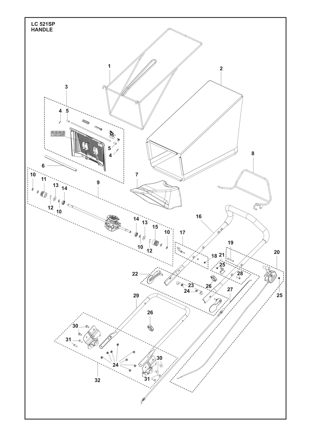 Handle Diagram and Parts List for LC521SP  Husqvarna Lawn Mower