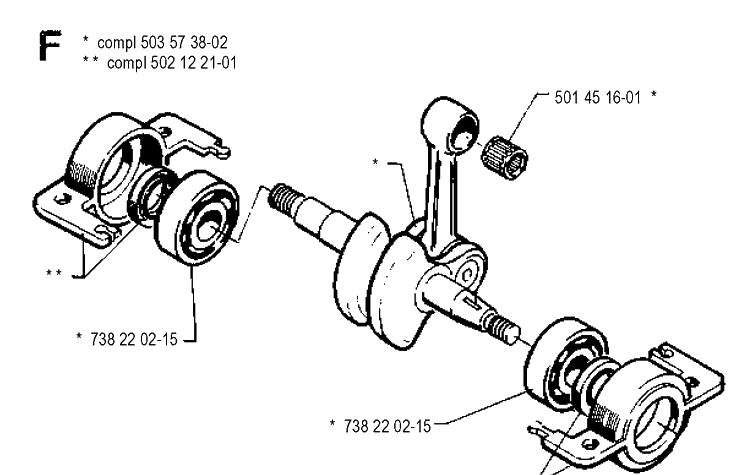 Crankshaft Diagram and Parts List for 245R 19900100001-19941400000 Husqvarna Brush Cutter