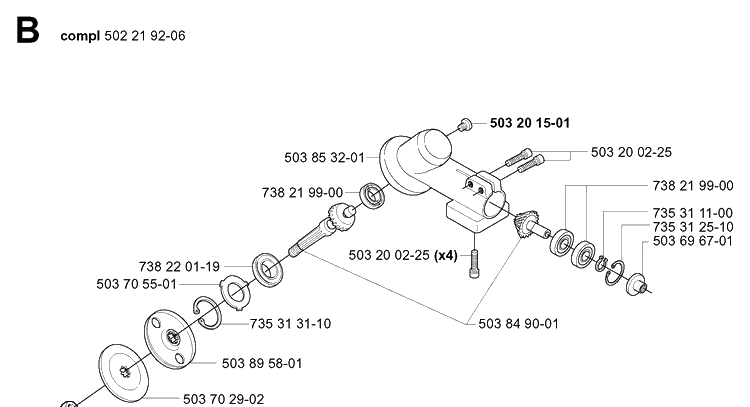 Bevel Gear Diagram and Parts List for 322E 20010100001-Current Husqvarna Edger