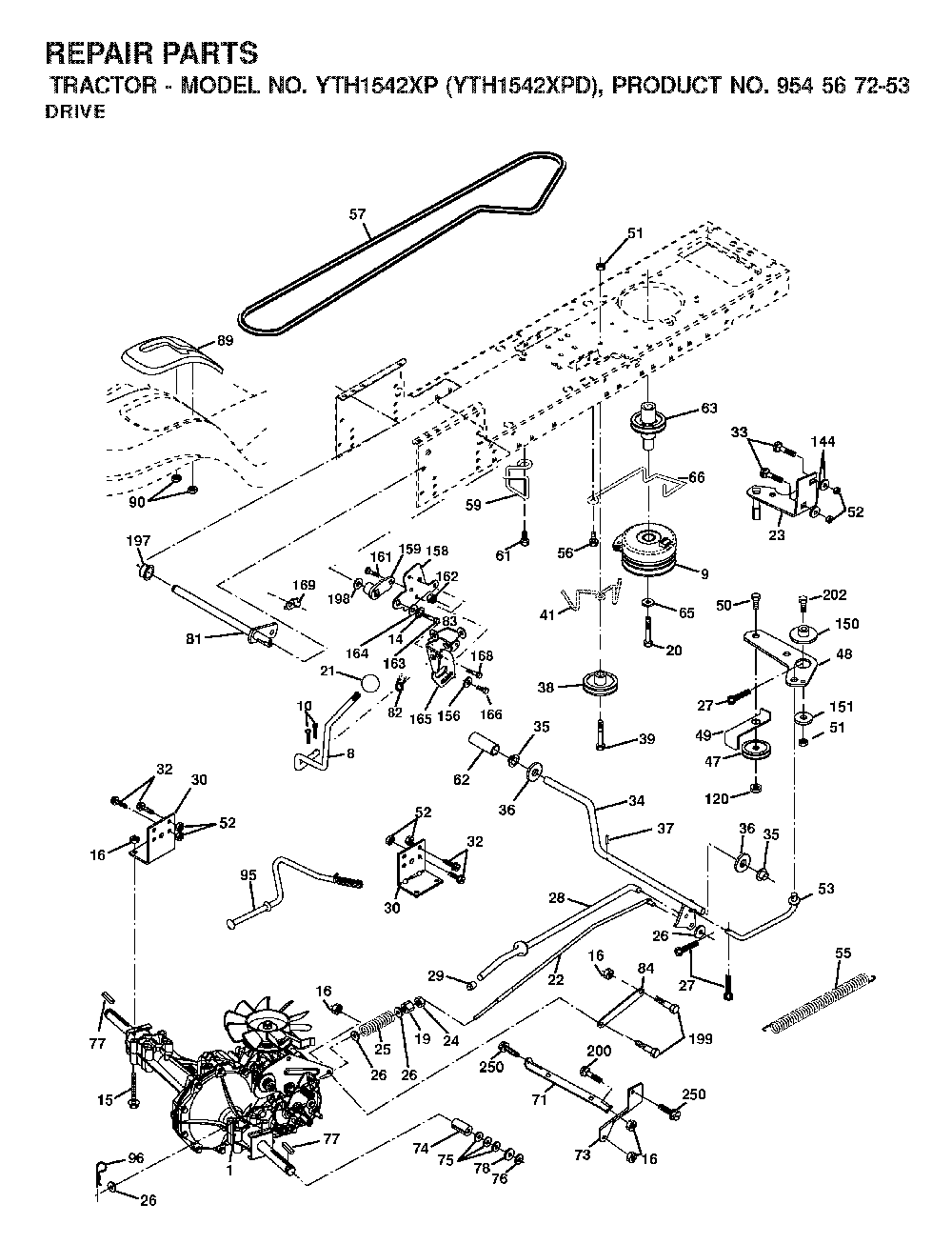 Drive Diagram and Parts List for YTH1542XPD (954567253)(2001-12) Husqvarna Lawn Tractor