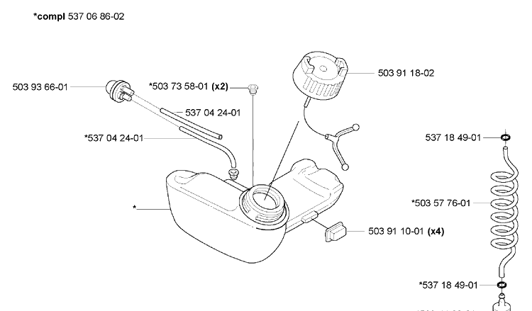 Fuel Tank Diagram and Parts List for HA110 2005-10 Husqvarna Hedge Trimmer