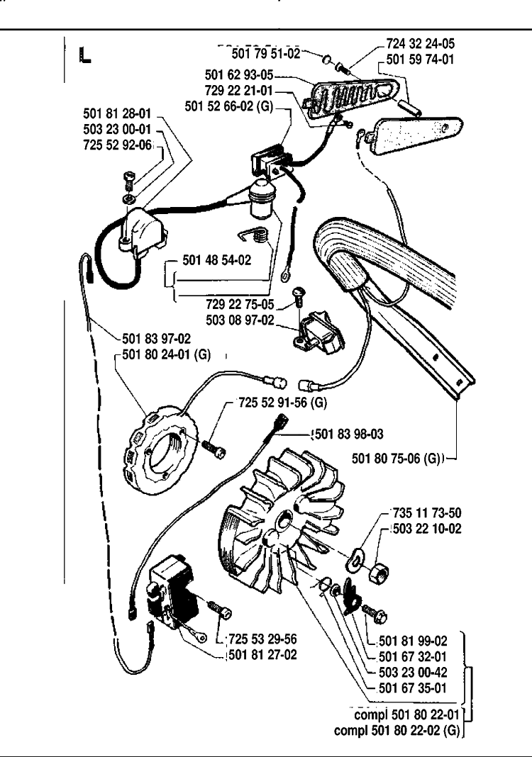Electrical Diagram and Parts List for 288 19911400001-19933600000 Husqvarna Chainsaw