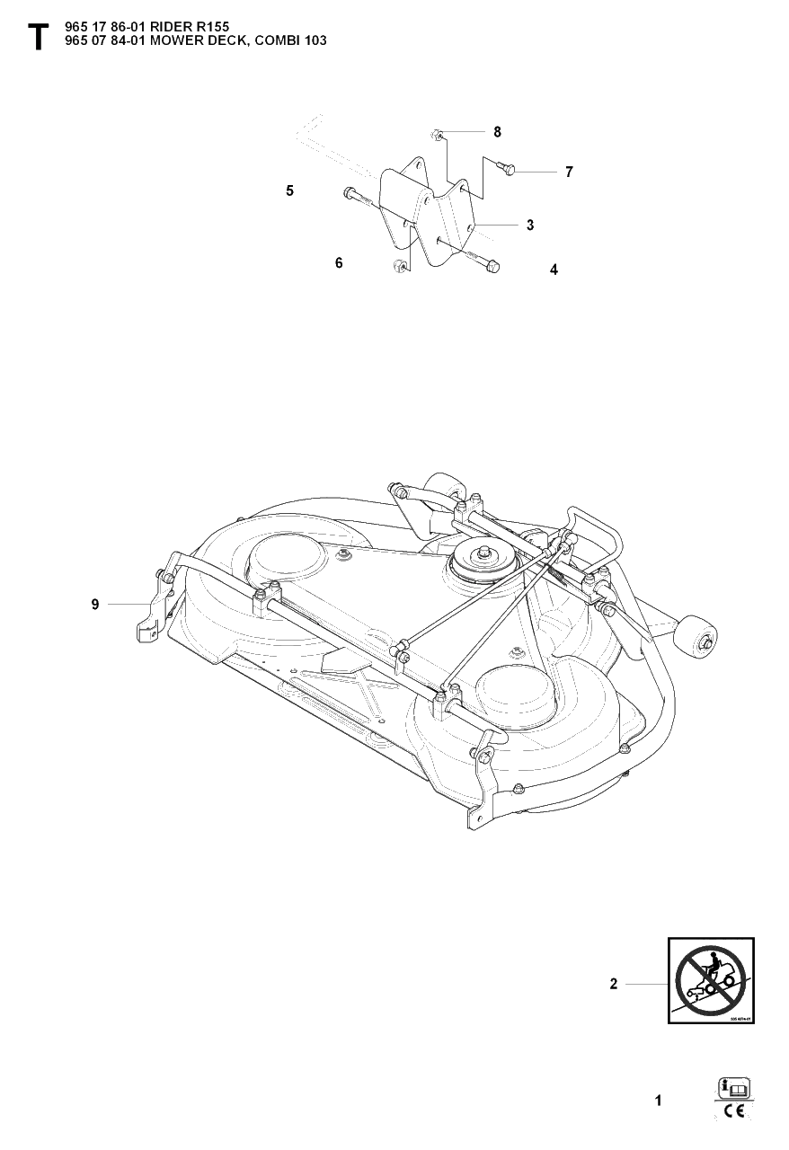 103cm Cutting Deck 2 Diagram and Parts List for R155 (965178601)(2007-03) Husqvarna Lawn Tractor