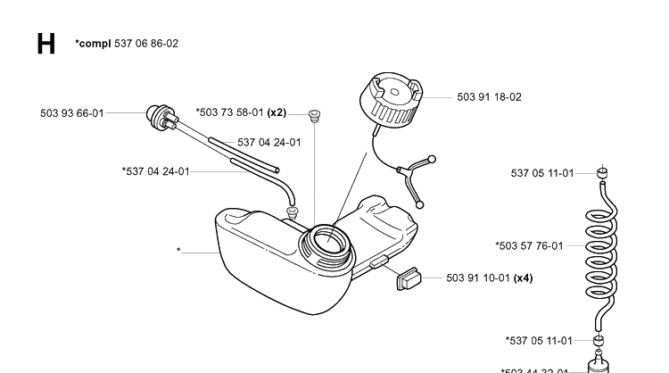 Fuel Tank Diagram and Parts List for 326P 20013500001-20021799999 Husqvarna Pole Saw