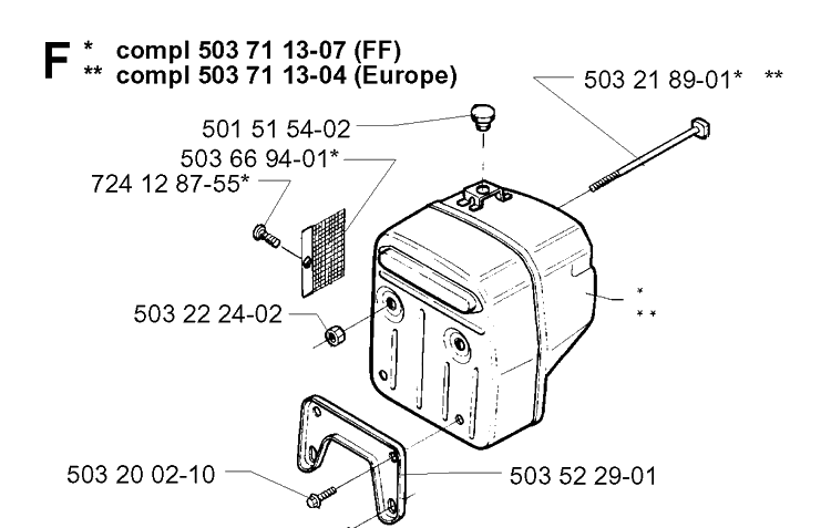 Muffler Diagram and Parts List for 394XP 19980900001-Current Husqvarna Chainsaw