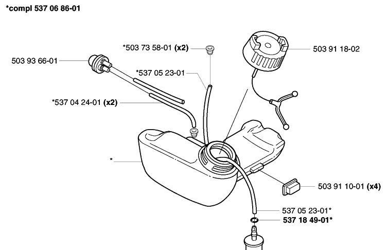 Fuel Tank Diagram and Parts List for 322L 2002-01 Husqvarna Trimmer