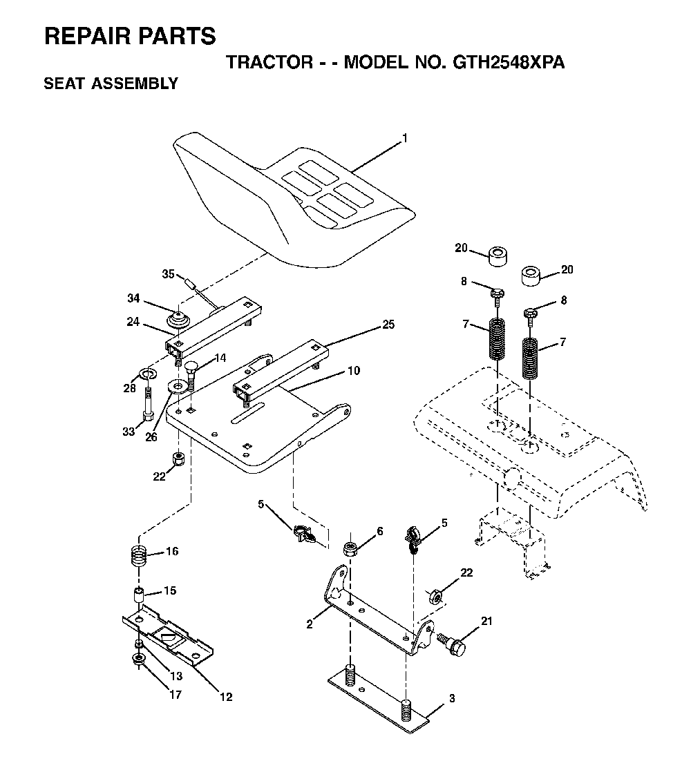 Seat Diagram and Parts List for GTH2548XPA (954567895)(2001-12) Husqvarna Lawn Tractor