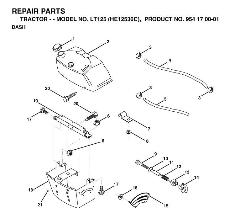 Dash Diagram and Parts List for LT125 (HE12536C)(1998-03) Husqvarna Lawn Tractor