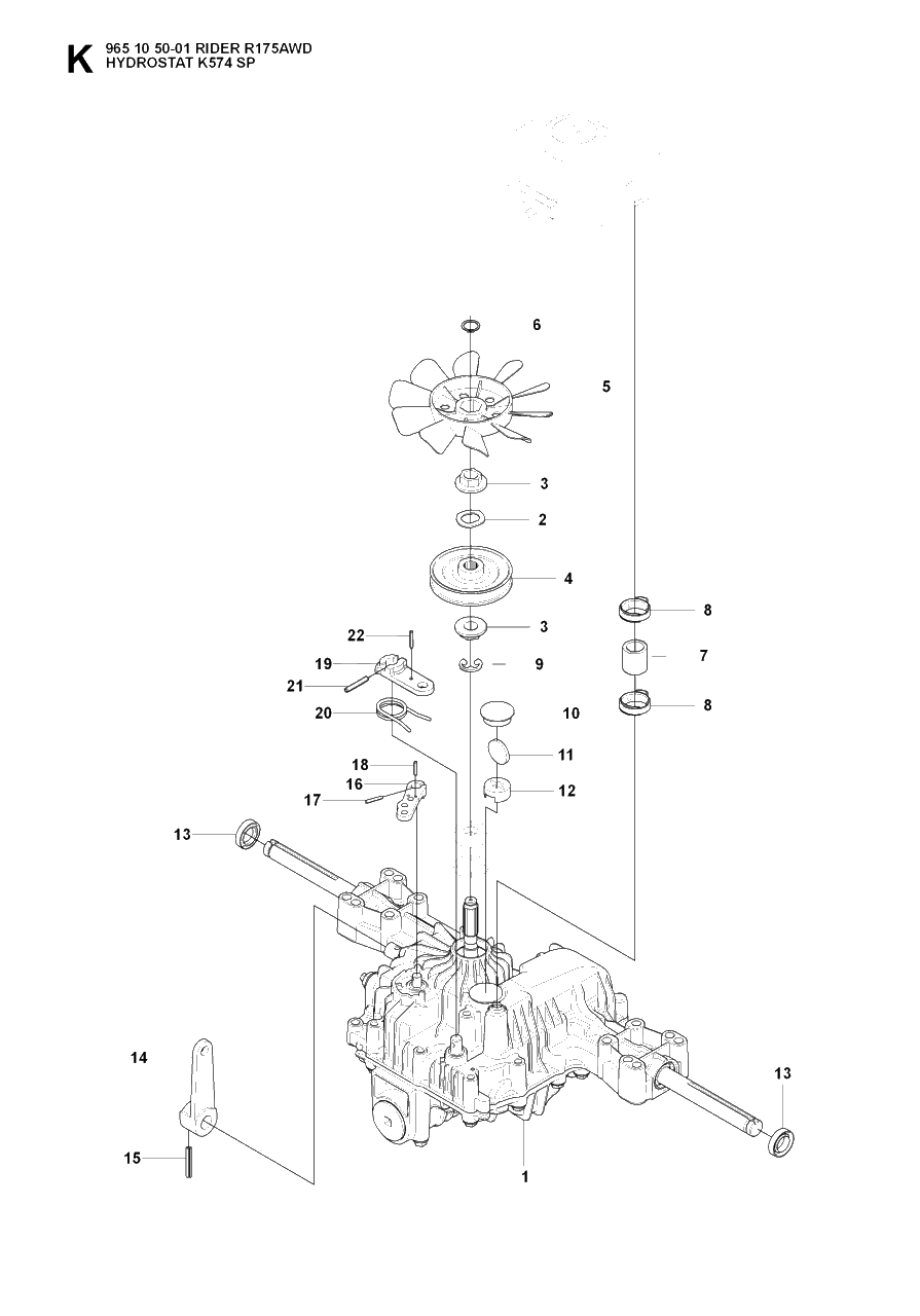 Transmission Diagram and Parts List for R175AWD (965105001)(2007-01) Husqvarna Lawn Tractor