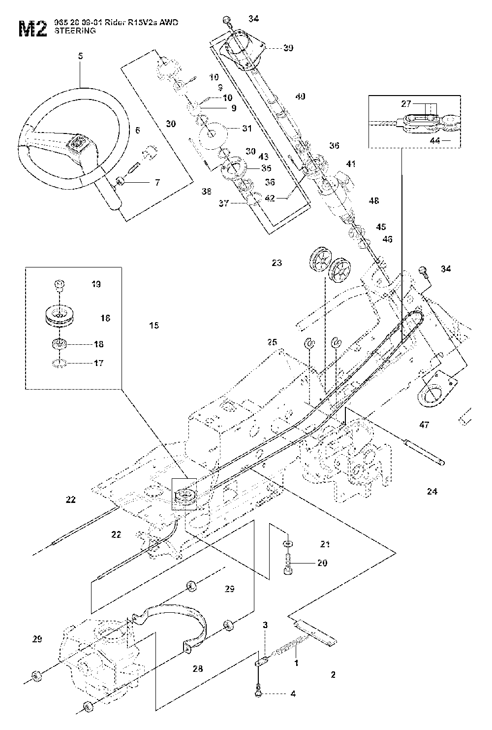 Steering Diagram and Parts List for RIDER15V2SAWD (965200901)(2008-01) Husqvarna Lawn Tractor