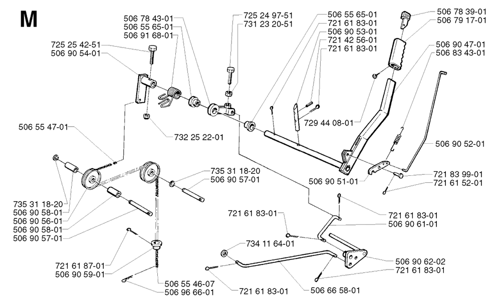 Controls Diagram and Parts List for R13 2002-02 Husqvarna Lawn Tractor