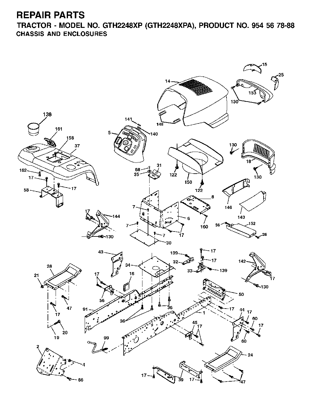 Chassis And Enclosures Diagram and Parts List for GTH2248XP (GTH2248 XPA, 954567888)(2002-01) Husqvarna Lawn Tractor