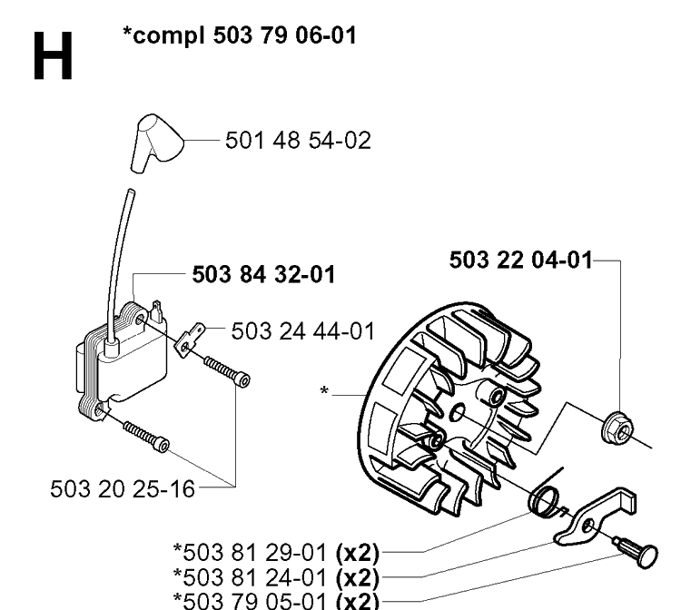 Ignition System Diagram and Parts List for 240RBD 20004000001-Current Husqvarna Brush Cutter