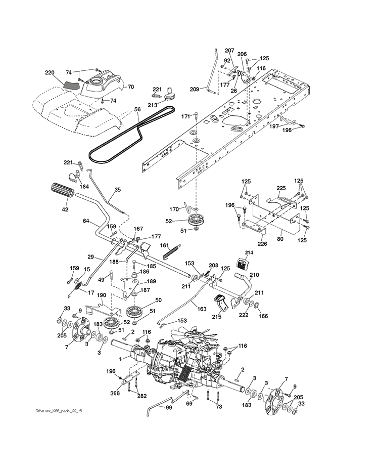 Drive Diagram and Parts List for TS354 (96041042800)(2018-12) Husqvarna Lawn Tractor