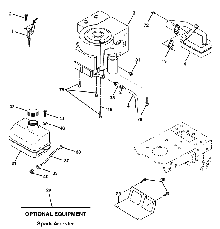 Engine Diagram and Parts List for LT120 (HCLT120B)(954140047)(1998-01) Husqvarna Lawn Tractor Accessories