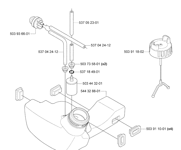 Fuel Tank Diagram and Parts List for 335FR 2008-09 Husqvarna Brush Cutter