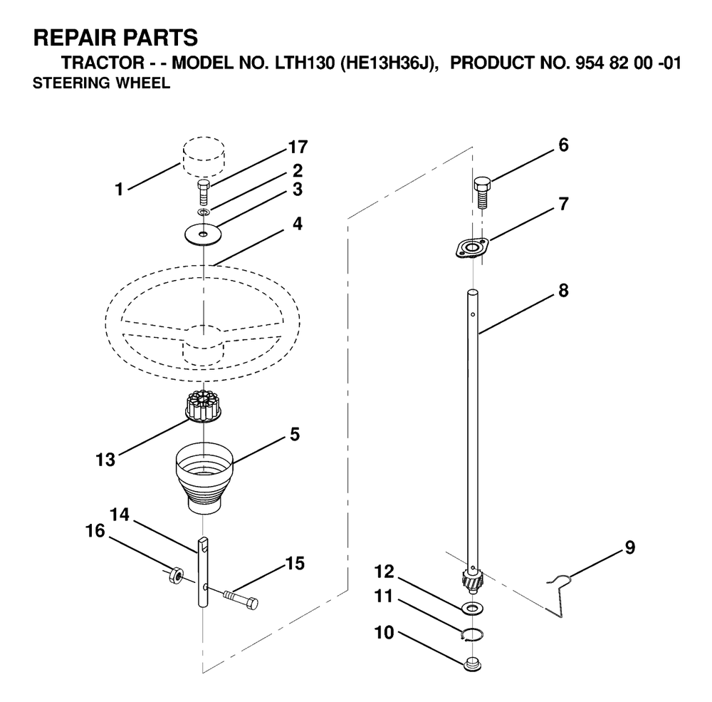 Steering Diagram and Parts List for LTH130 (954820001-J)(2000-03) Husqvarna Lawn Tractor